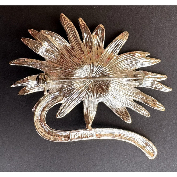 Vintage‎ Creative Memories Sunflower Silver Tone Blue Rhinestone Brooch Floral - Picture 4 of 5